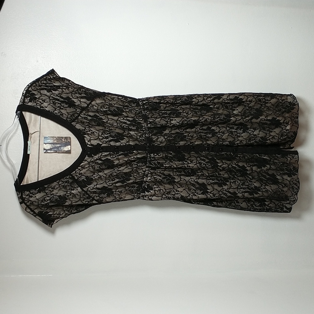 New! Black Lace Lined Knit Dress, Sz M
